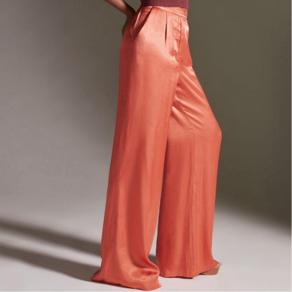 Anthropologie Corey Lynn Calter Petra Trousers silk wide leg pants coral orange - Picture 5 of 12